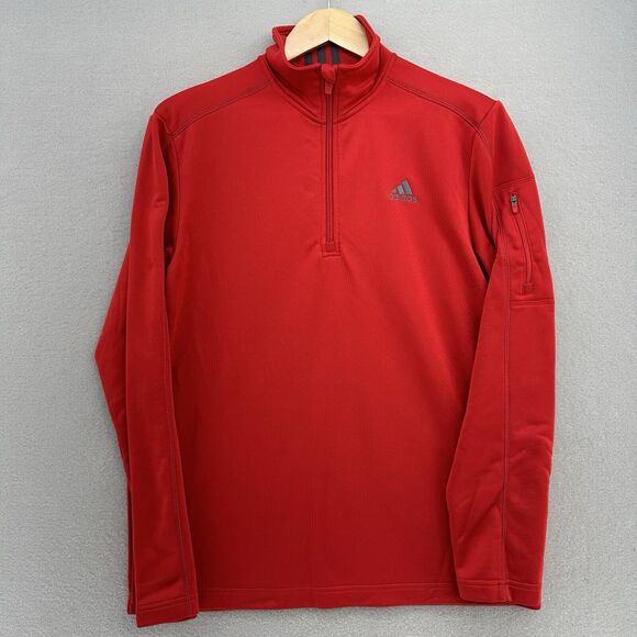 2012 Adidas Quarter Zip Pullover Red Mock Neck Pullover Track‎ Jacket Mens L Gym - Picture 1 of 11